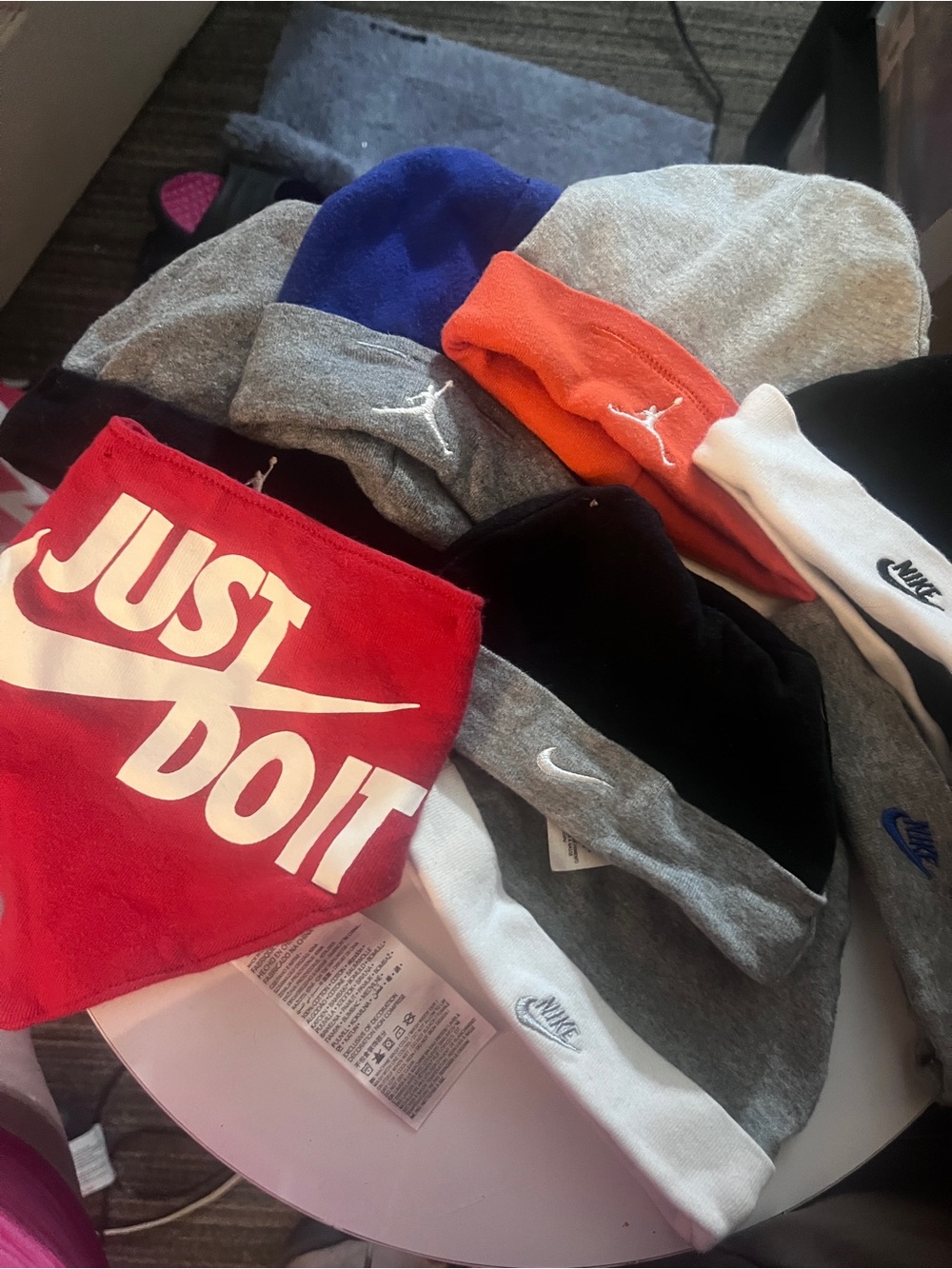 Nike assorted knit beanies in gray, black, white, blue, orange and red bib 407